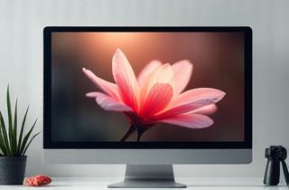 Un écran de moniteur montrant un montage vidéo avec des prises de vue florales.